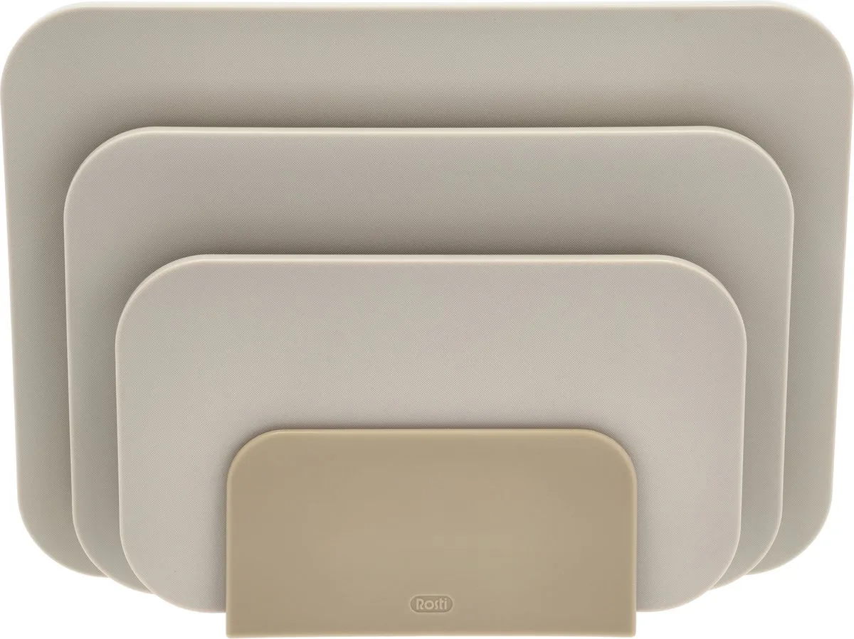 Choptima Snijplankenset 35,5 x 7 x 26,5 cm - kunststof - 4 snijplanken - vaatwasserbestendig - met houder - keuken by Rosti in Humus – product photo