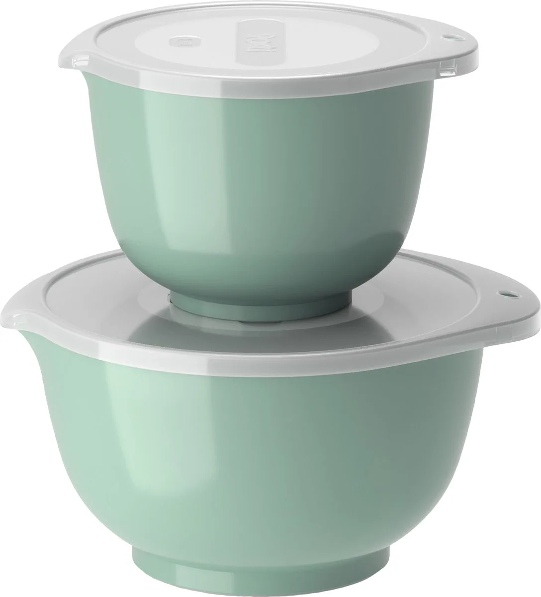 Margrethe Beslagkom Set - 4 delig - 1,5 en 3 L - (groen) - Mengkom met Deksel voor Bakken en Koken - Magnetron-, Vriezer- en Vaatwasmachinebestendig van Rosti in Nordic green – productfoto