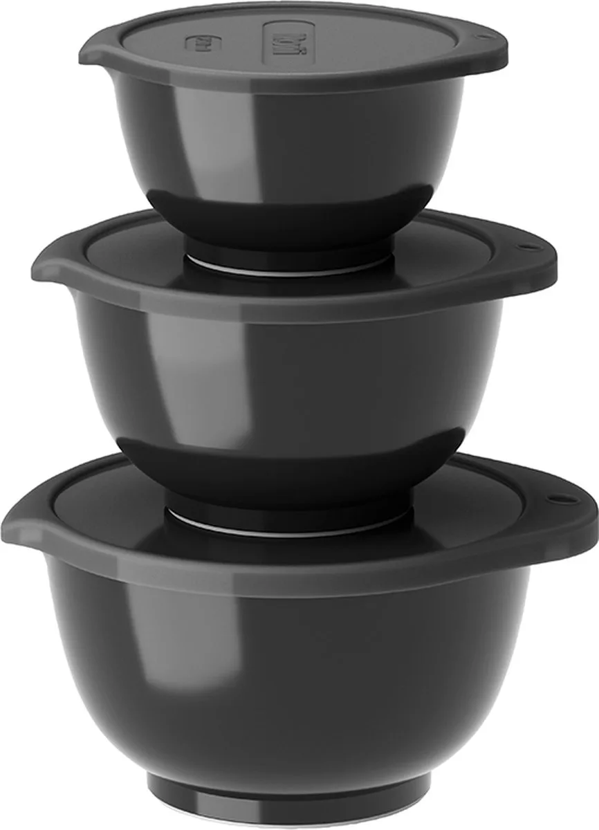 Margrethe Beslagkom Set - 6 delig - 0,25, 0,5 en 0,75 L - Zwart - Mengkom met Deksel voor Bakken en Koken - Magnetron-, Vriezer- en Vaatwasmachinebestendig från Rosti i Black edition – produktbild