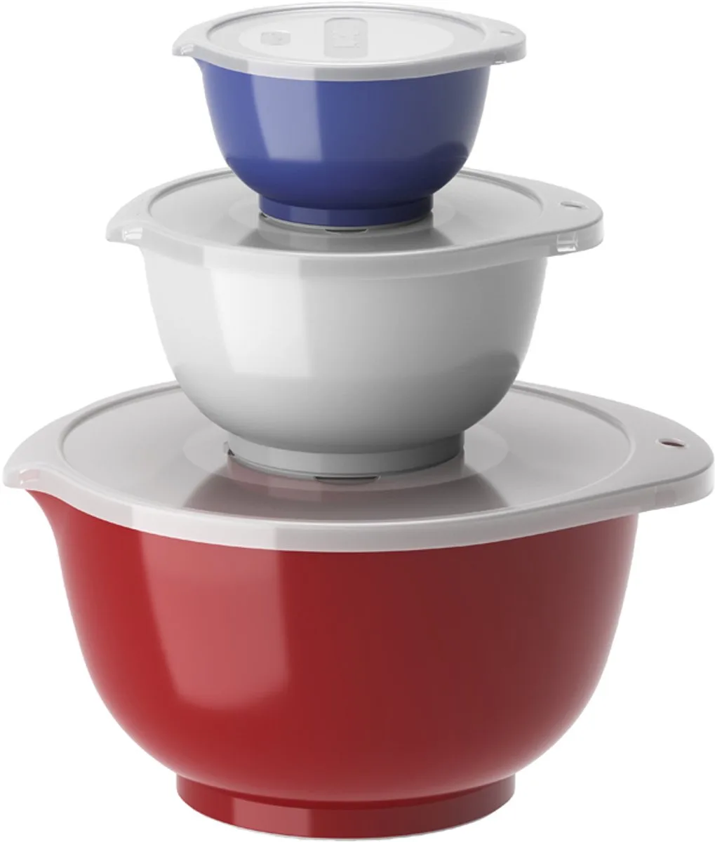 Margrethe Beslagkom Set - 6 delig - 0,25, 0,75 en 3 L - Franse set (rood/wit/blauw) - Mengkom met Deksel voor Bakken en Koken - Magnetron-, Vriezer- en Vaatwasmachinebestendig van Rosti in Rood, Wit, Blauw – productfoto