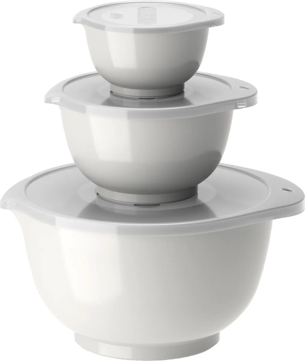Margrethe Beslagkom Set - 6 delig - 0,25, 0,75 en 3 L - Wit - Mengkom met Deksel voor Bakken en Koken - Magnetron-, Vriezer- en Vaatwasmachinebestendig van Rosti in Wit – productfoto