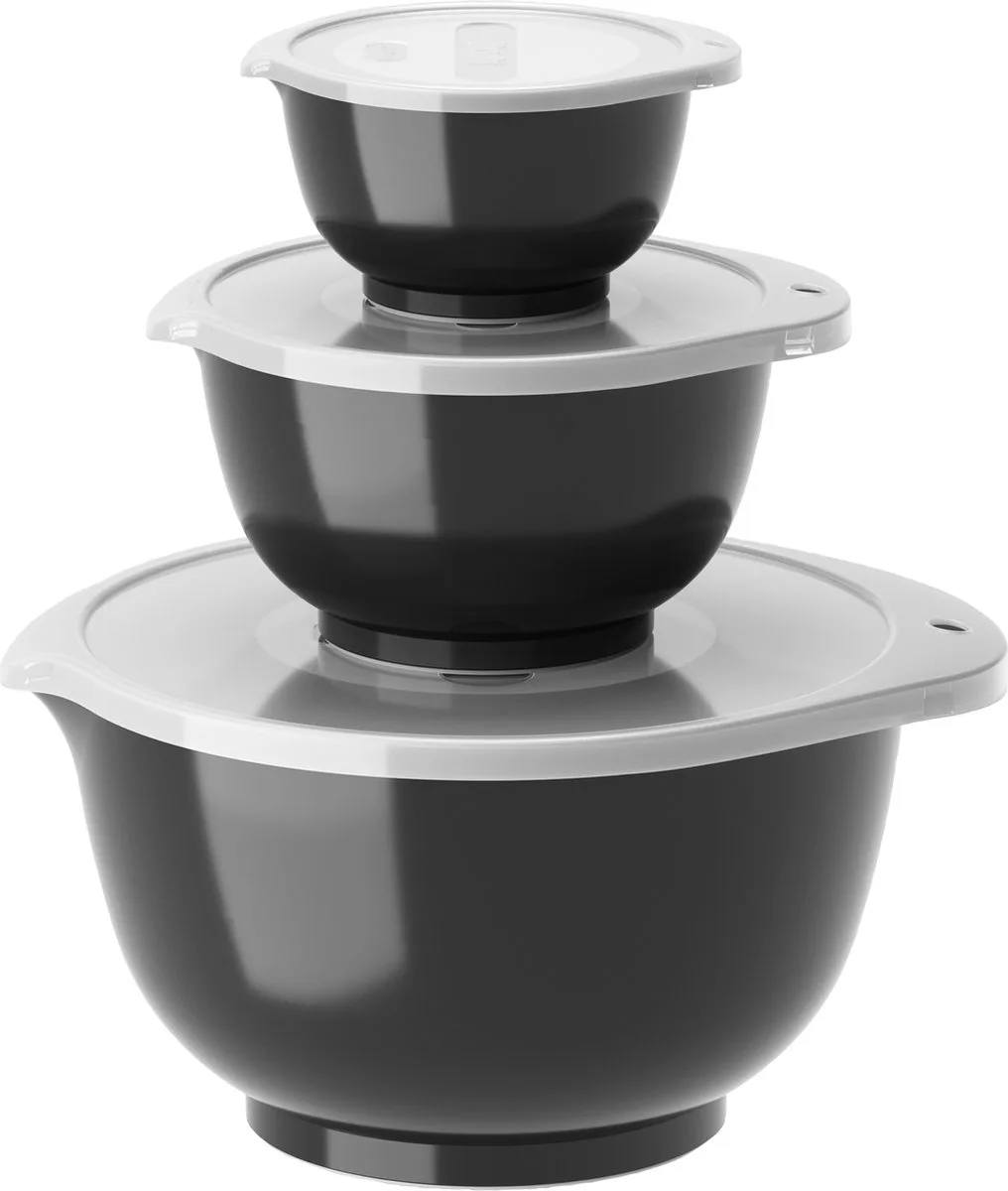 Margrethe Beslagkom Set - 6 delig - 0,25, 0,75 en 3 L - (zwart) - Mengkom met Deksel voor Bakken en Koken - Magnetron-, Vriezer- en Vaatwasmachinebestendig van Rosti in Carbon black – productfoto