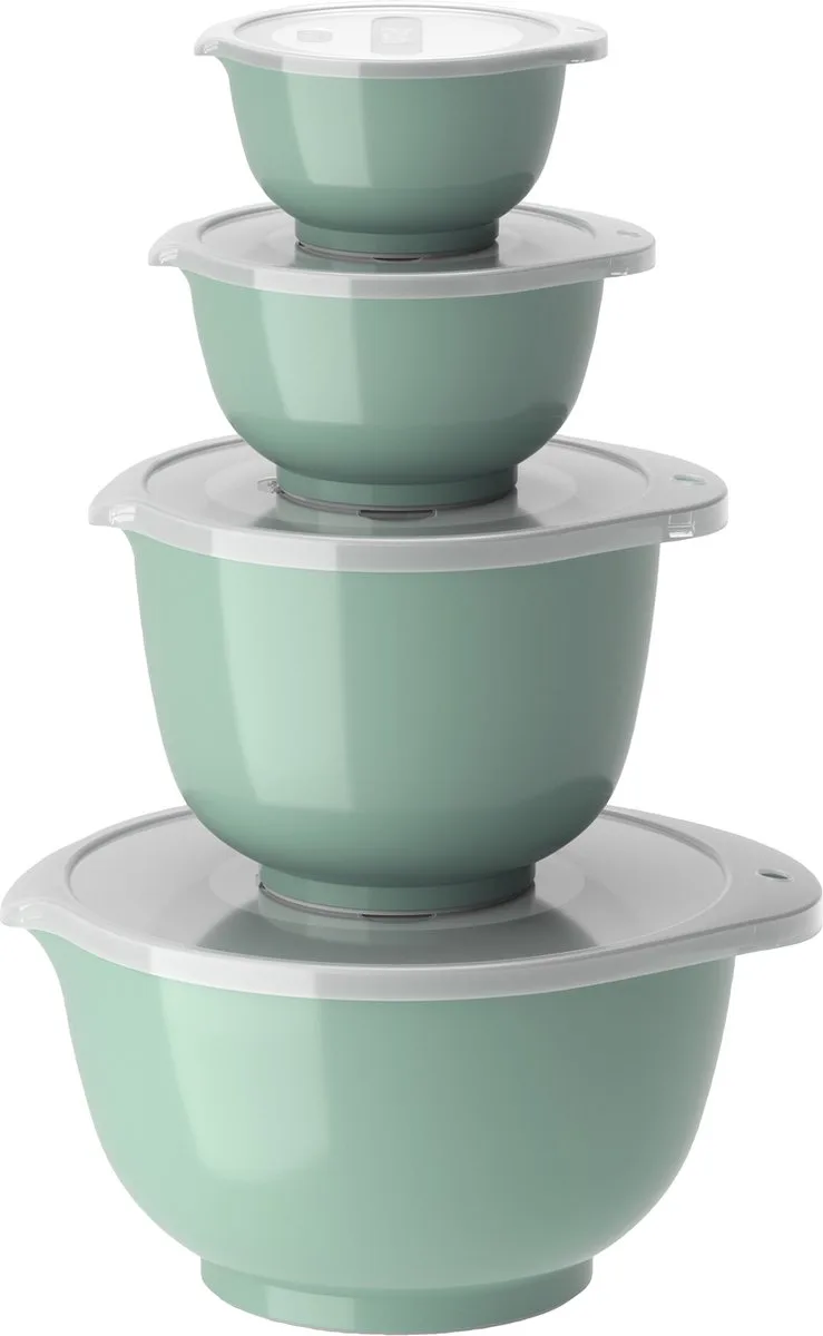 Margrethe Beslagkom Set - 8 delig - 0,25, 0,5, 1,5 en 3 L - (groen) - Mengkom met Deksel voor Bakken en Koken - Magnetron-, Vriezer- en Vaatwasmachinebestendig van Rosti in Nordic green – productfoto