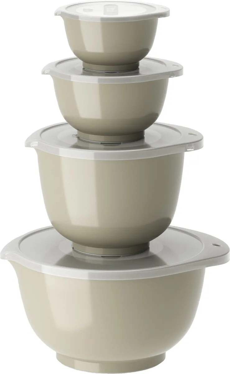 Margrethe Beslagkom Set - 8 delig - 0,25, 0,5, 1,5 en 3 L - Mengkom met Deksel voor Bakken en Koken - Magnetron-, Vriezer- en Vaatwasmachinebestendig van Rosti in Humus – productfoto