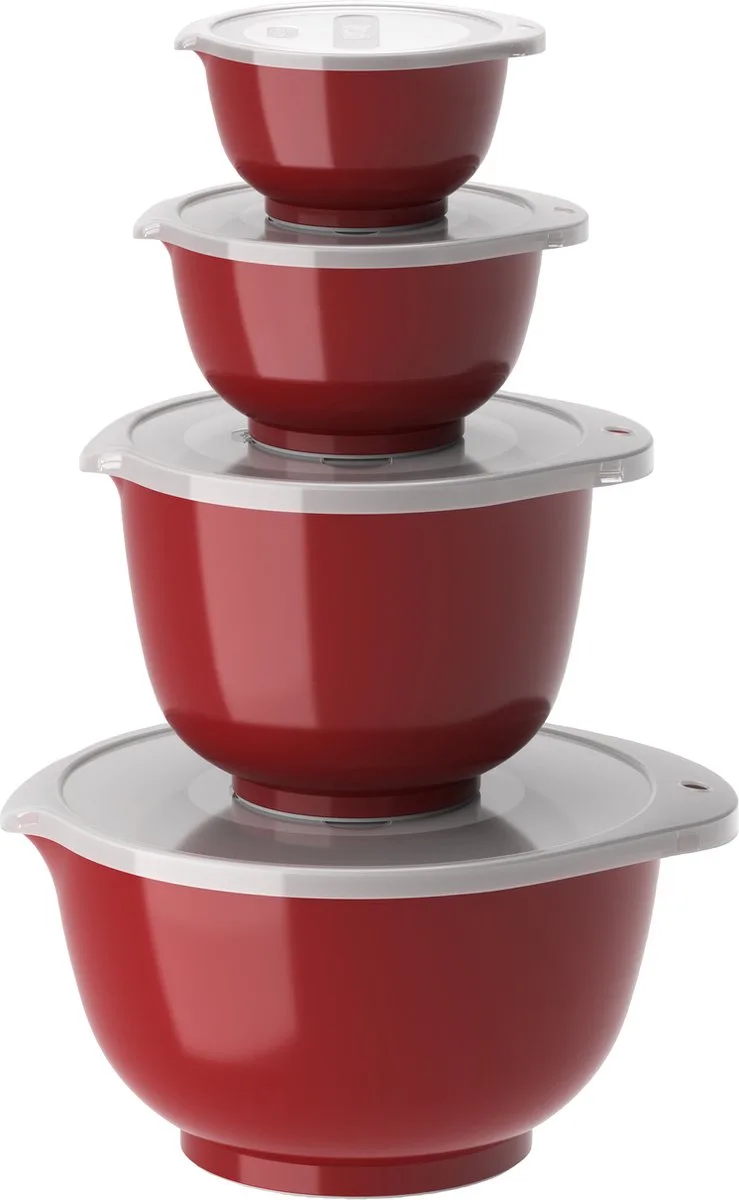 Margrethe Beslagkom Set - 8 delig - 0,25, 0,5, 1,5 en 3 L - Rood - Mengkom met Deksel voor Bakken en Koken - Magnetron-, Vriezer- en Vaatwasmachinebestendig van Rosti in Rood – productfoto