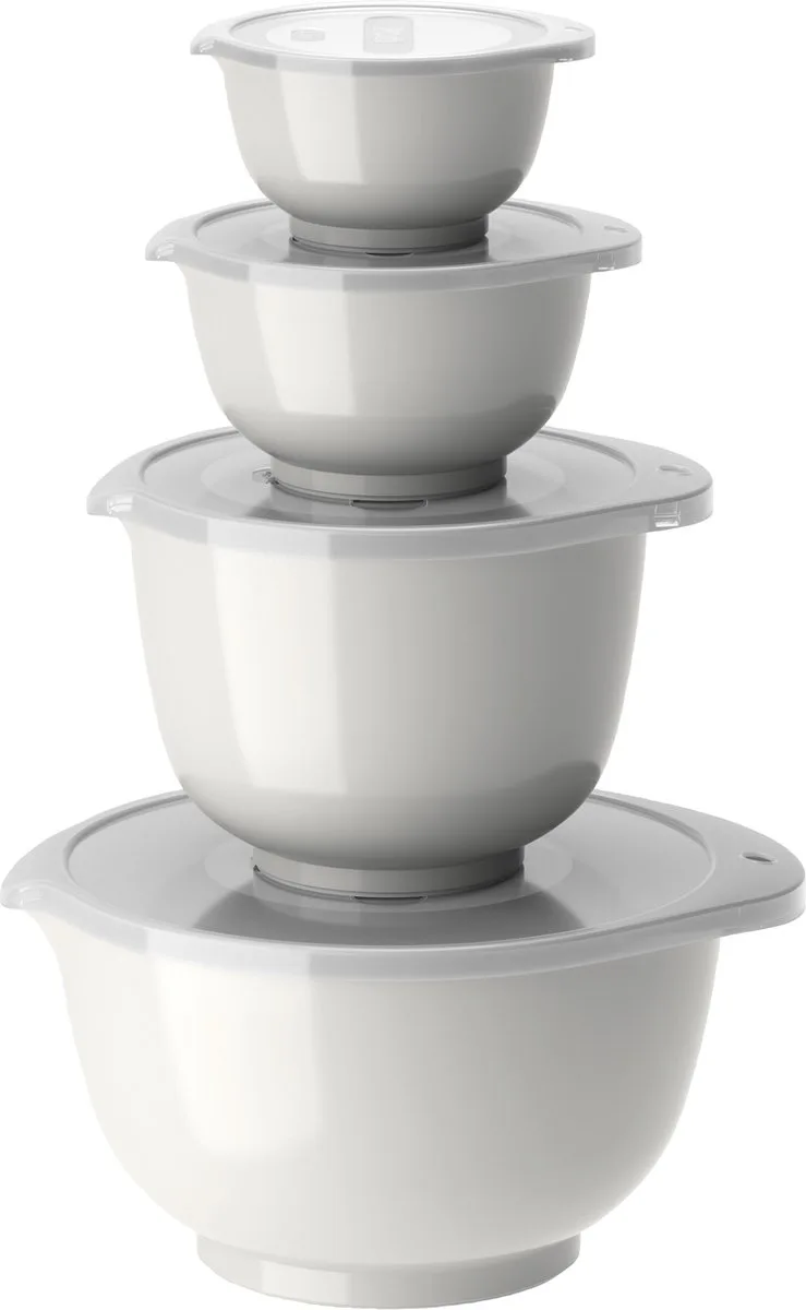 Margrethe Beslagkom Set - 8 delig - 0,25, 0,5, 1,5 en 3 L - Wit - Mengkom met Deksel voor Bakken en Koken - Magnetron-, Vriezer- en Vaatwasmachinebestendig van Rosti in Wit – productfoto