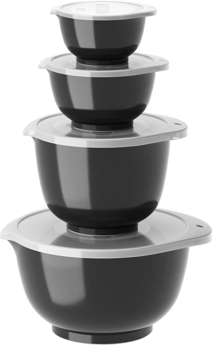 Margrethe Beslagkom Set - 8 delig - 0,25, 0,5, 1,5 en 3 L - (zwart) - Mengkom met Deksel voor Bakken en Koken - Magnetron-, Vriezer- en Vaatwasmachinebestendig van Rosti in Carbon black – productfoto