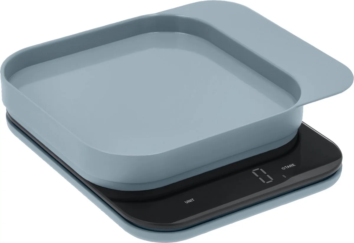 Mensura Keukenweegschaal - LED display - materiaal ABS - 300 ml inhoud - 5 jaar garantie - werkt op AAA-batterijen - vaatwasserbestendig von Rosti in Dusty Blue – Produktfoto