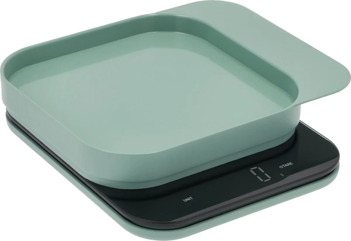 Mensura Keukenweegschaal - LED display - materiaal ABS - 300 ml inhoud - 5 jaar garantie - werkt op AAA-batterijen - vaatwasserbestendig by Rosti in Nordic green – product photo
