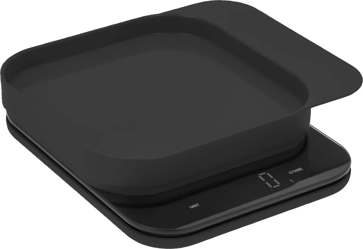 Mensura Keukenweegschaal Zwart - LED display - materiaal ABS - 300 ml inhoud - 5 jaar garantie - werkt op AAA-batterijen - vaatwasserbestendig van Rosti in Zwart – productfoto