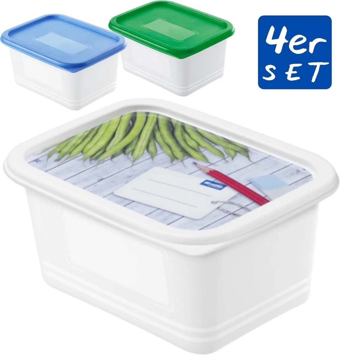 Domino Diepvriesdozen Etiket Decor 4x0.75L by Rotho in White – product photo