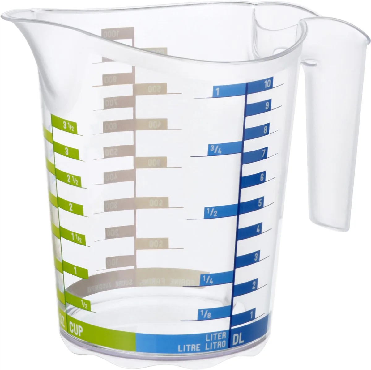 Domino maatbeker - 1 liter - met uitgebreide maataanduiding van Rotho in Transparant – productfoto