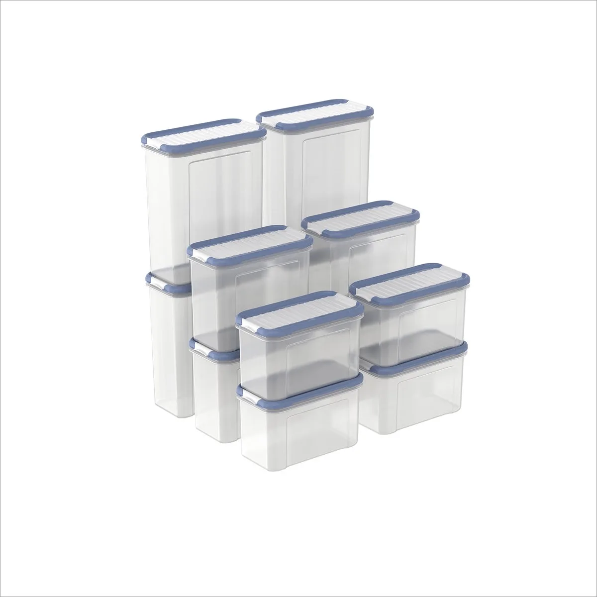 DOMINO - set voorraadbussen en strooibussen 12-delig - vaatwasser bestendig van Rotho in Blauw – productfoto