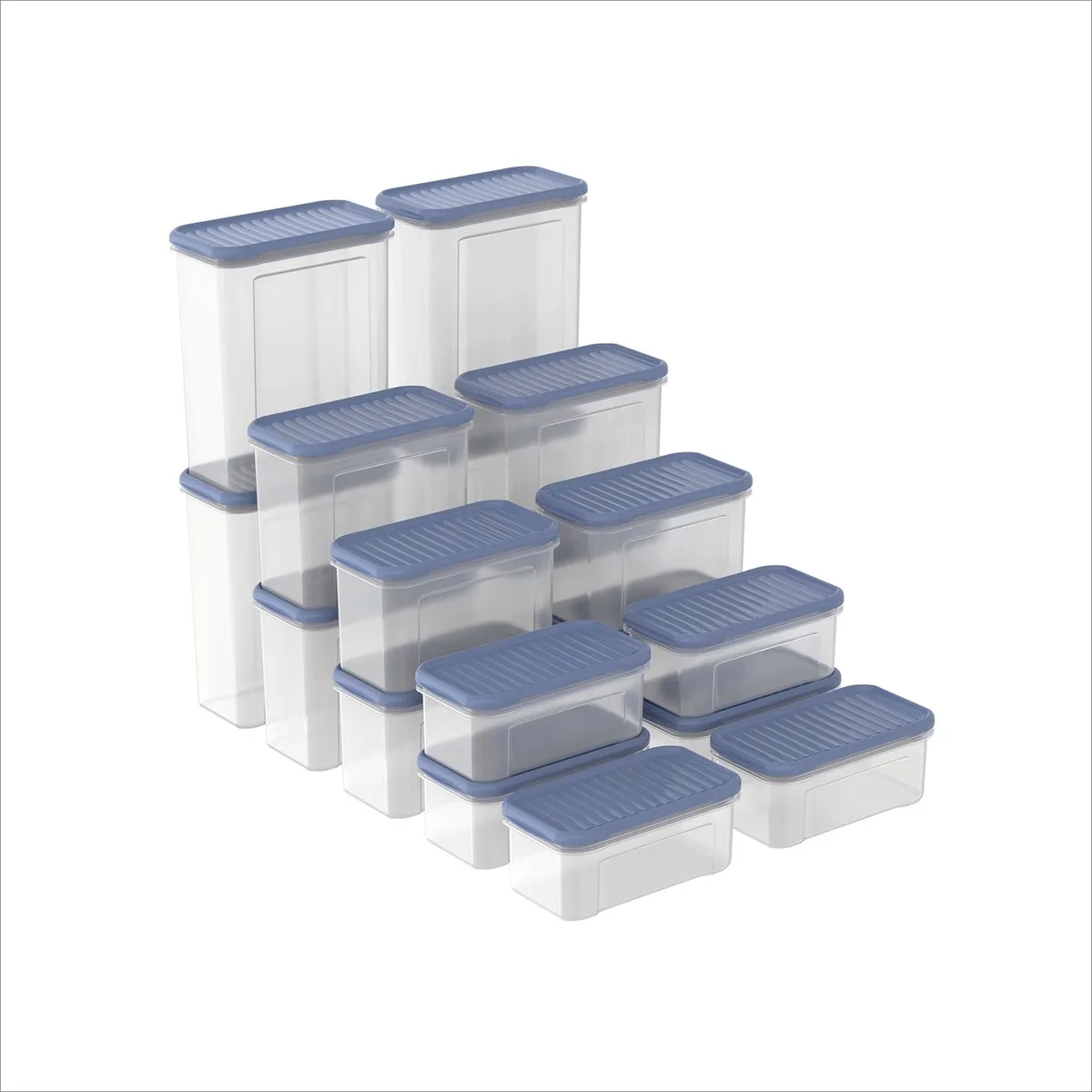 DOMINO - set voorraadbussen en strooibussen 18-delig - vaatwasser bestendig - blauw von Rotho in Transparent – Produktfoto