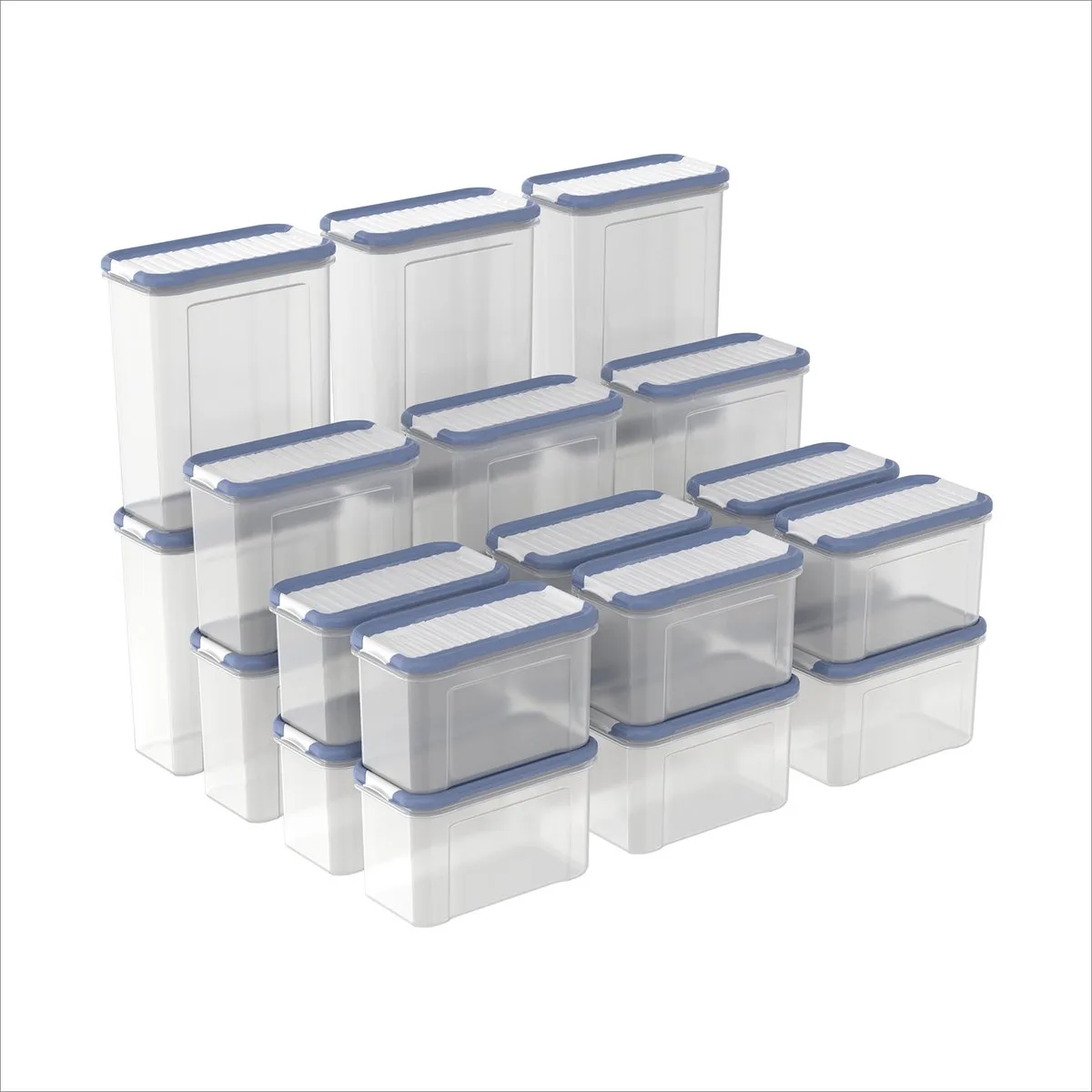 DOMINO - set voorraadbussen en strooibussen 24-delig - vaatwasser bestendig - blauw van Rotho in Transparant – productfoto