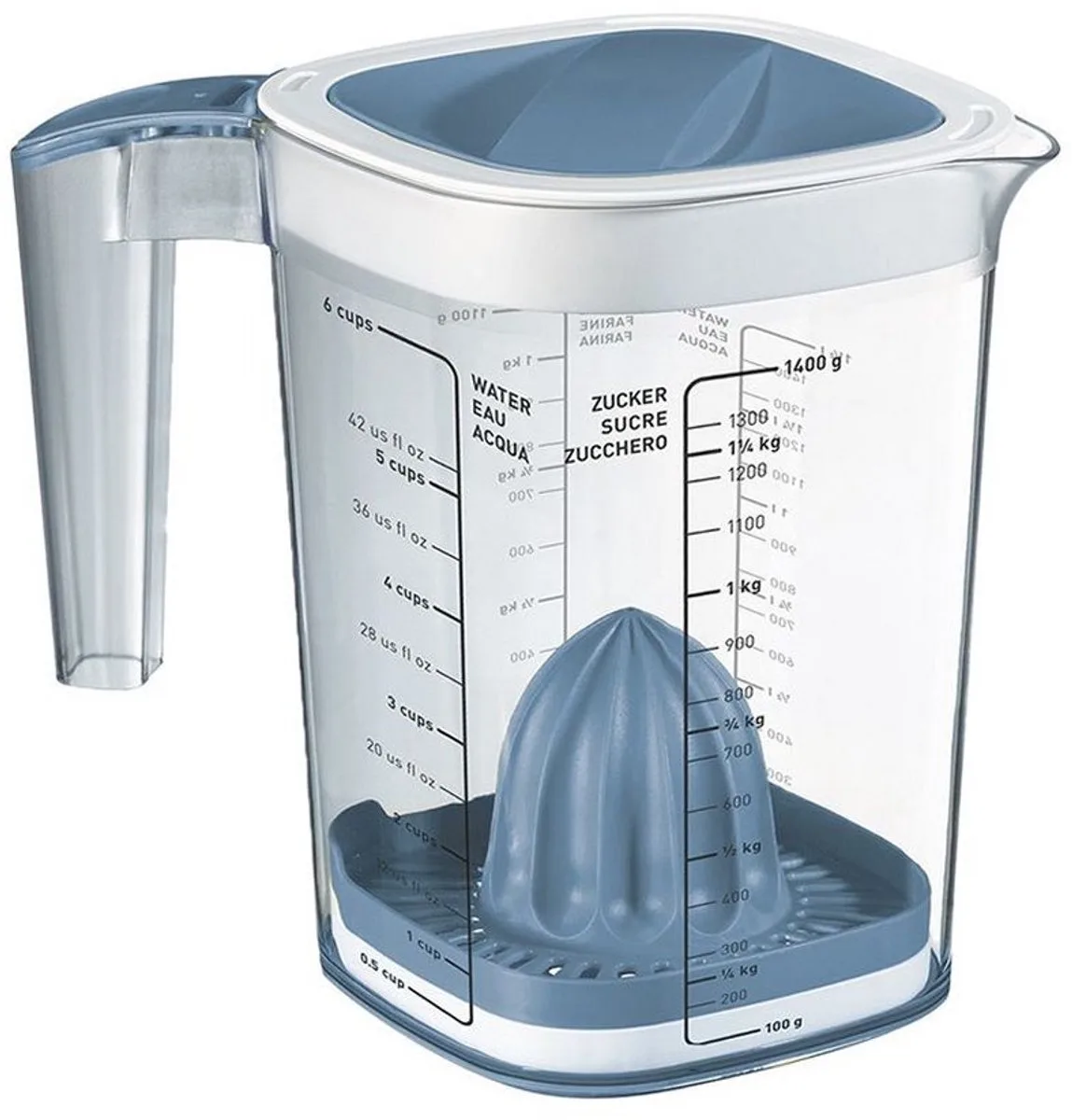 Loft multipurpose maatbeker - 1.5 liter - met spatbescherming - horizon blauw van Rotho in Transparant – productfoto