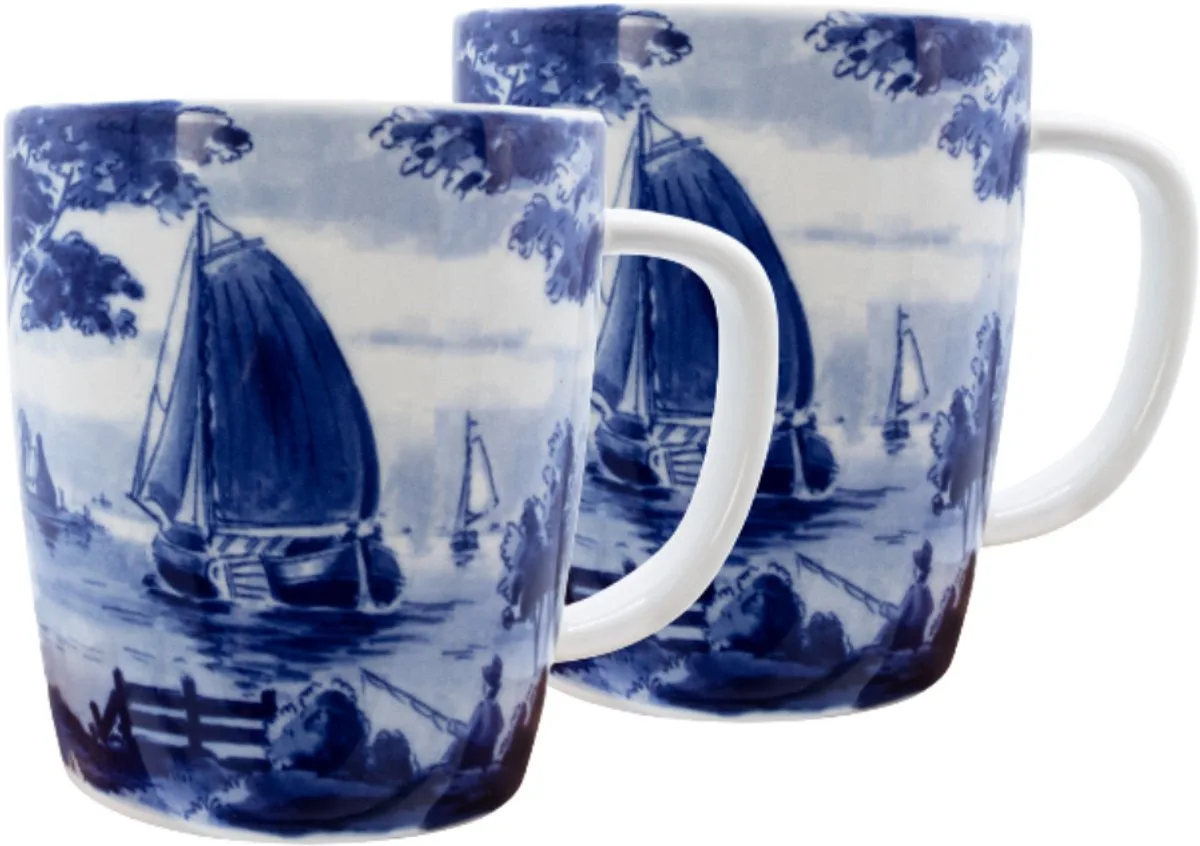 Grote Mok met oor - Set van 2 - 400 ml - Delfts blauw mok de Royal Delft en Blauw – Wit – photo produit