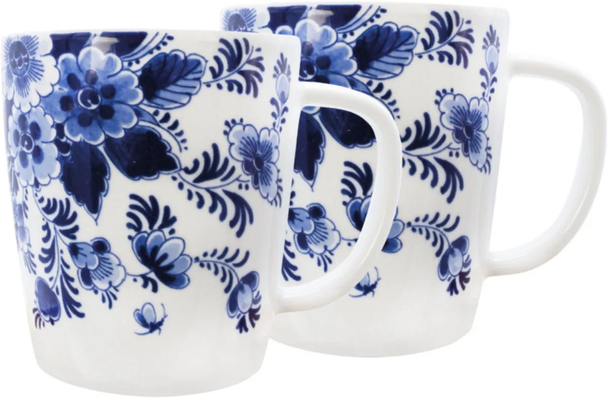 Grote Mok - Set van 2 - 400 ml - Delfts blauw mok de Royal Delft en Blanc, Bleu – photo produit