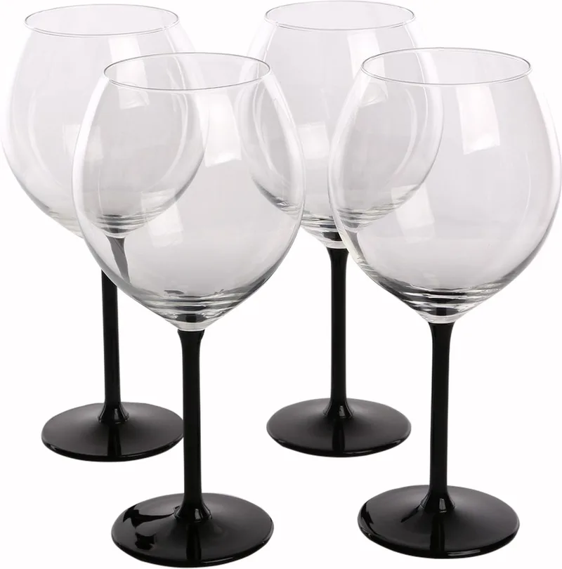 altom design 4 exclusieve gin tonic glazen met zwarte onyx voet - 700ml - Cocktail glas - Premium glazen van Royal Leerdam in Zwart – productfoto