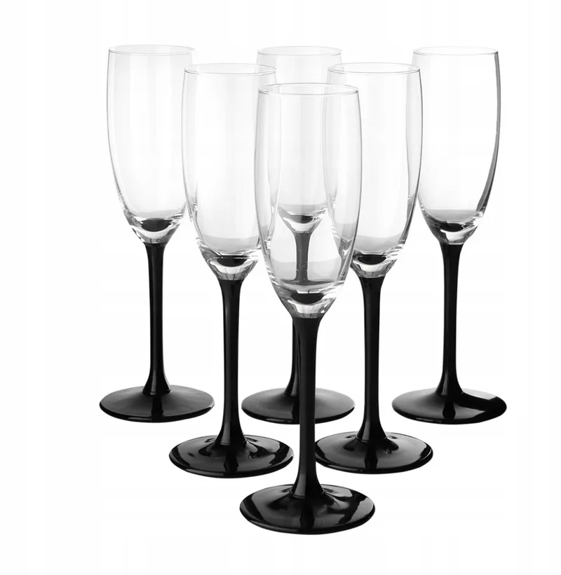 altom design 6 exclusieve champagne glazen met zwarte onyx voet - 180ml - Champagne glas - Premium glazen by Royal Leerdam in Black – product photo
