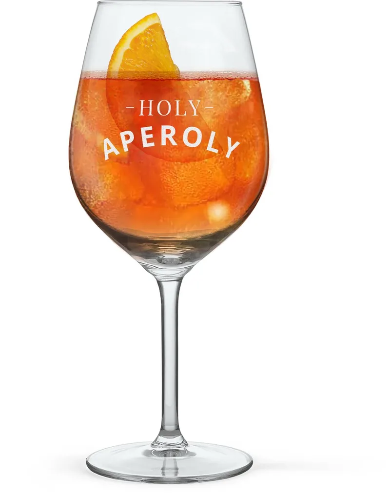 Aperol Spritz Glas met tekst - Holy Aperoly - Gegraveerd cocktailglas - 53cl van Royal Leerdam in Transparant – productfoto
