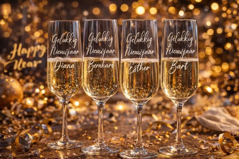 Champagne met naam- Gepersonaliseerde Champagneglazen- Gegraveerd Champagneglas- Geschenk met tekst de Royal Leerdam en Glas – photo produit