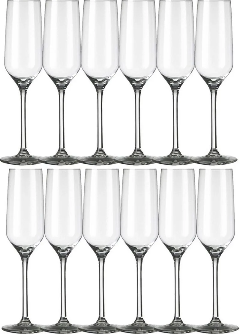 Champagneglazen/flutes Carre - 12x stuks - 220 ml - Champagne drinken - Champagneglazen van glas de Royal Leerdam en Transparent – photo produit