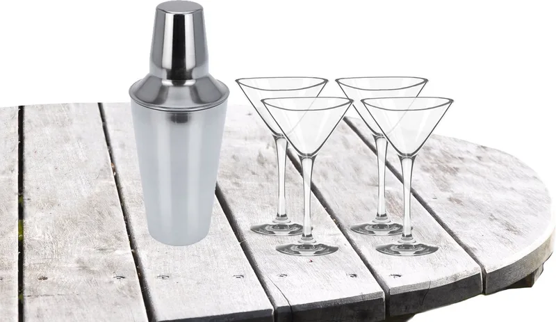 Cocktailshaker 500 ML met 4x Cocktailglazen Martini 250 ML de Royal Leerdam en Transparent – photo produit