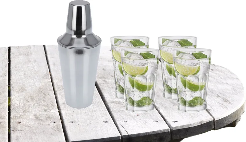 Cocktailshaker 500 ML met 4x Cocktailglazen Mojito 410 ML by Royal Leerdam in Transparent – product photo