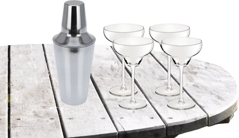 Cocktailshaker zilver 500 ML met 4x Cocktailglazen Margarita 300 ML från Royal Leerdam i Transparent – produktbild