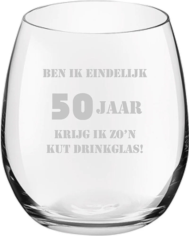 Gegraveerde Drinkglas 39cl Ben ik eindelijk 50 jaar krijg ik zo'n kut drinkglas de Royal Leerdam en 50 jaar kut glas – photo produit