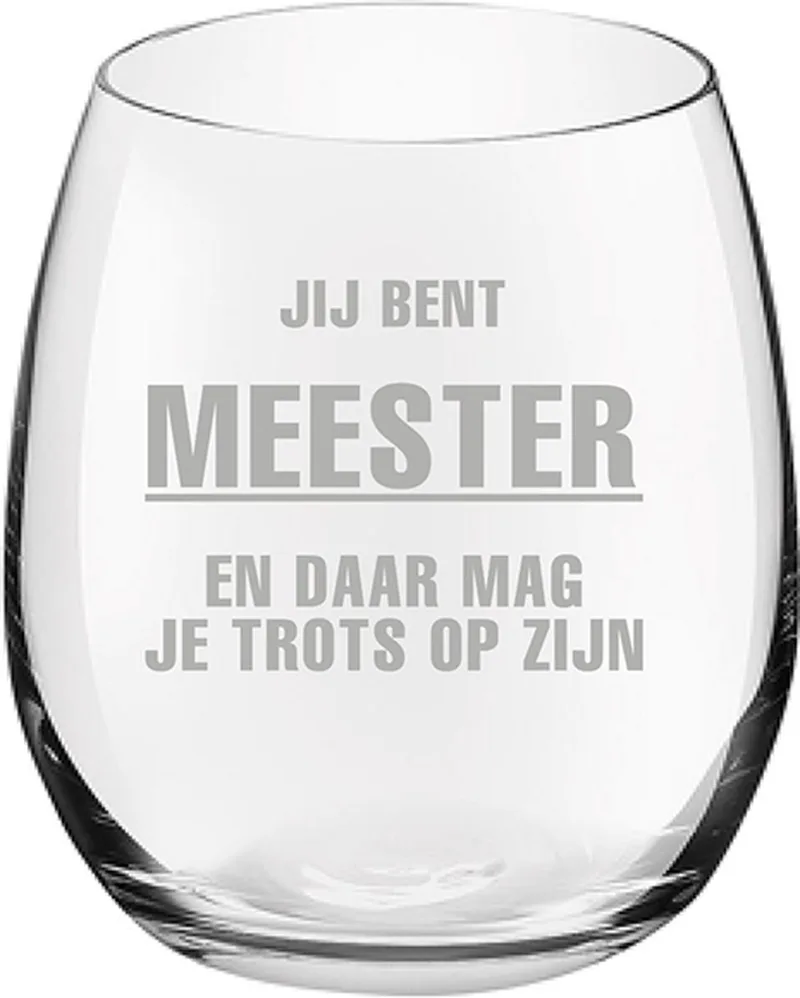 Gegraveerde Drinkglas 39cl Jij bent Meester en daar mag je trots op zijn de Royal Leerdam en Meester Trots – photo produit