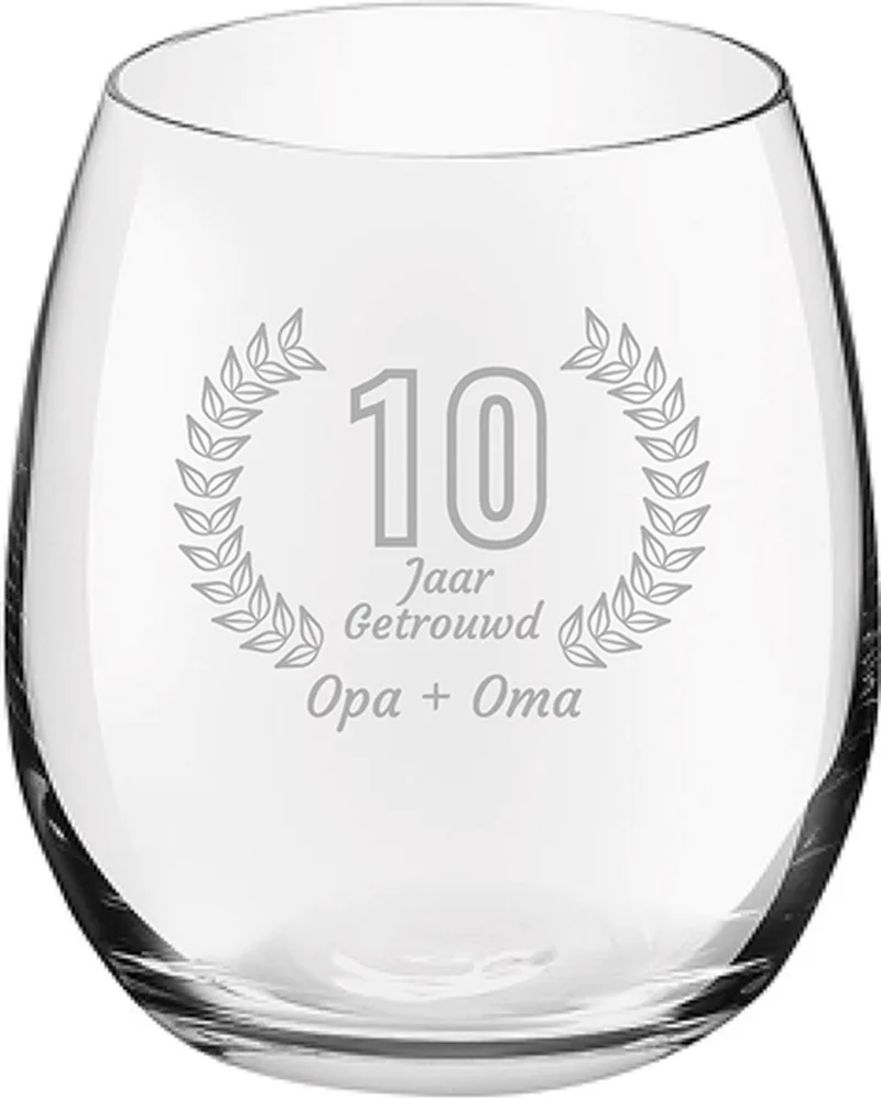 Gegraveerde Drinkglas 39cl Opa + Oma 10 jaar getrouwd de Royal Leerdam en 10 jaar getrouwd – photo produit
