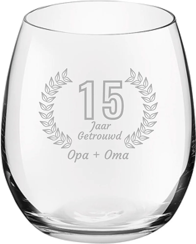 Gegraveerde Drinkglas 39cl Opa + Oma 15 jaar getrouwd by Royal Leerdam in 15 jaar getrouwd – product photo
