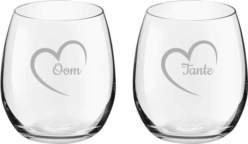 Gegraveerde Drinkglas 39cl Tante met hartje & Oom met hartje de Royal Leerdam en Tante met hartje-Oom met hartje – photo produit