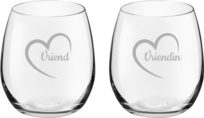 Gegraveerde Drinkglas 39cl Vriend met hartje & Vriendin met hartje de Royal Leerdam en Vriend-Vriendin met hartje – photo produit