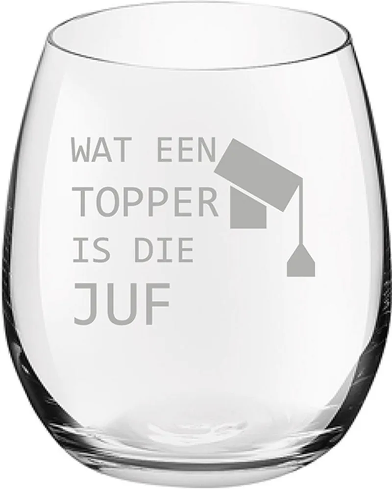 Gegraveerde Drinkglas 39cl Wat een topper is die juf de Royal Leerdam en Juf Hoed – photo produit