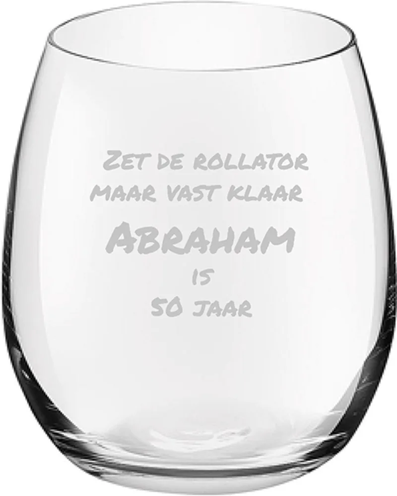 Gegraveerde Drinkglas 39cl Zet de rollator maar vast klaar abraham is 50 jaar de Royal Leerdam en Abraham rollator – photo produit