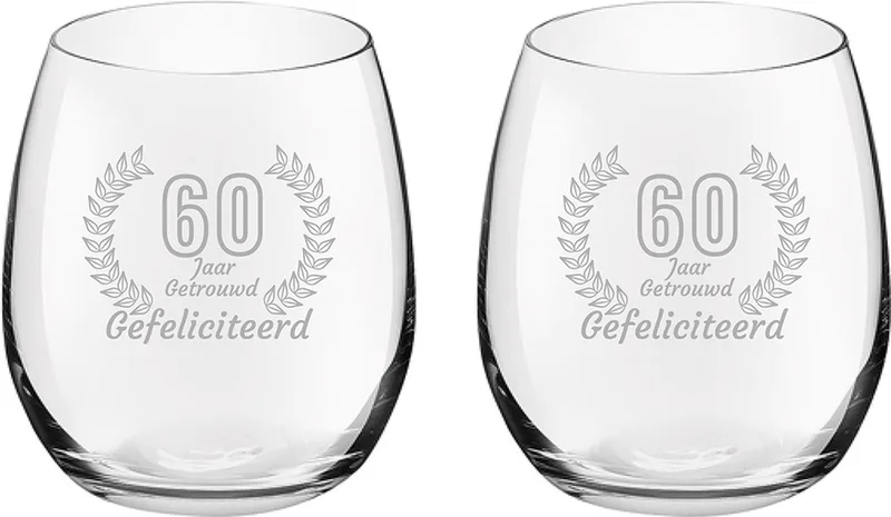 Gegraveerde set Drinkglazen 39cl Gefeliciteerd 60 jaar getrouwd von Royal Leerdam in Gefeliciteerd 60 jaar getrouwd – Produktfoto
