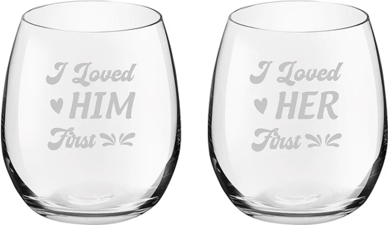 Gegraveerde set drinkglazen 39cl I loved her first - I loved him first von Royal Leerdam in I loved him first – I loved her first – Produktfoto