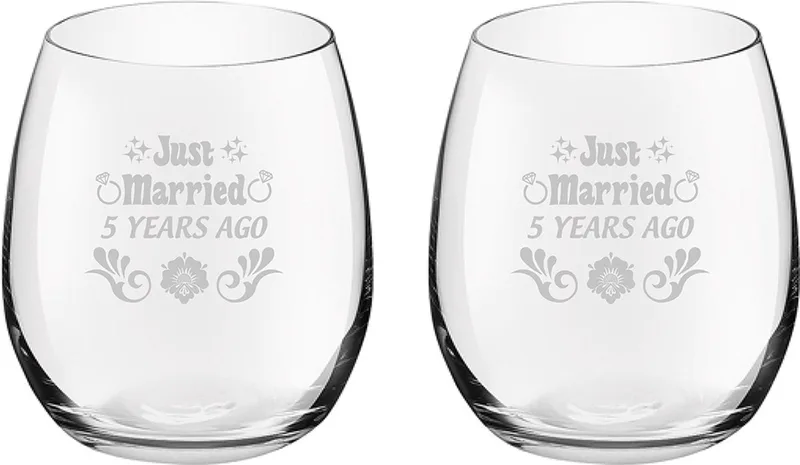 Gegraveerde set drinkglazen 39cl Just Married 5 years ago de Royal Leerdam en Just Married 5 years ago set – photo produit
