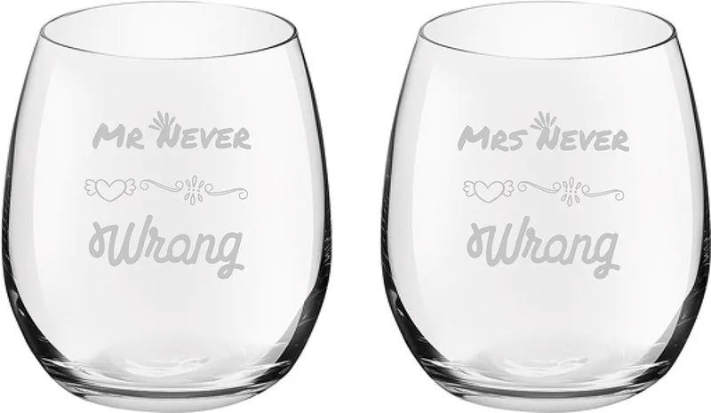 Gegraveerde set drinkglazen 39cl Mr. Never wrong - Mrs. Never wrong by Royal Leerdam in Mr. Never wrong – Mrs. Never wrong – product photo