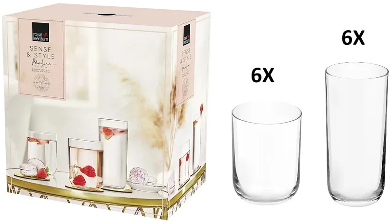 Sense & Style Adaline glazen set - 6x Longdrink 360 ml - 6x Tumbler 350 ml - Perfect voor thuis, restaurants en feestjes | Vaatwasser bestendig von Royal Leerdam in Transparent – Produktfoto