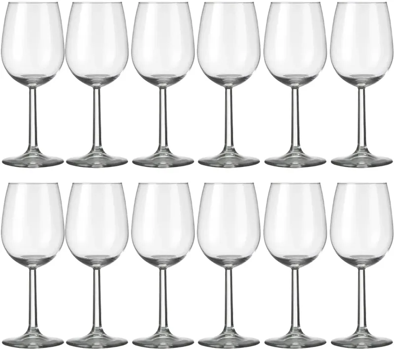 Wijnglazen - 12 stuks - 12-delige Wijnglazen Set - 25 cl - 25 ml - Bouquet Wijn Glazen - Wijnglas - 12-delig - Rode en Witte Wijnglazen - Borrelglazen - met Luxe Geschenkverpakking - Cadeau - Tumbler - Luxe Uitstraling by Royal Leerdam in Transparant. – product photo
