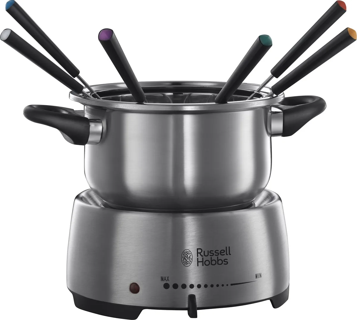 Fiesta Fondue Maker - Elektrische Fonduepan - 6 Fonduevorkjes van Russell Hobbs in Rvs – productfoto