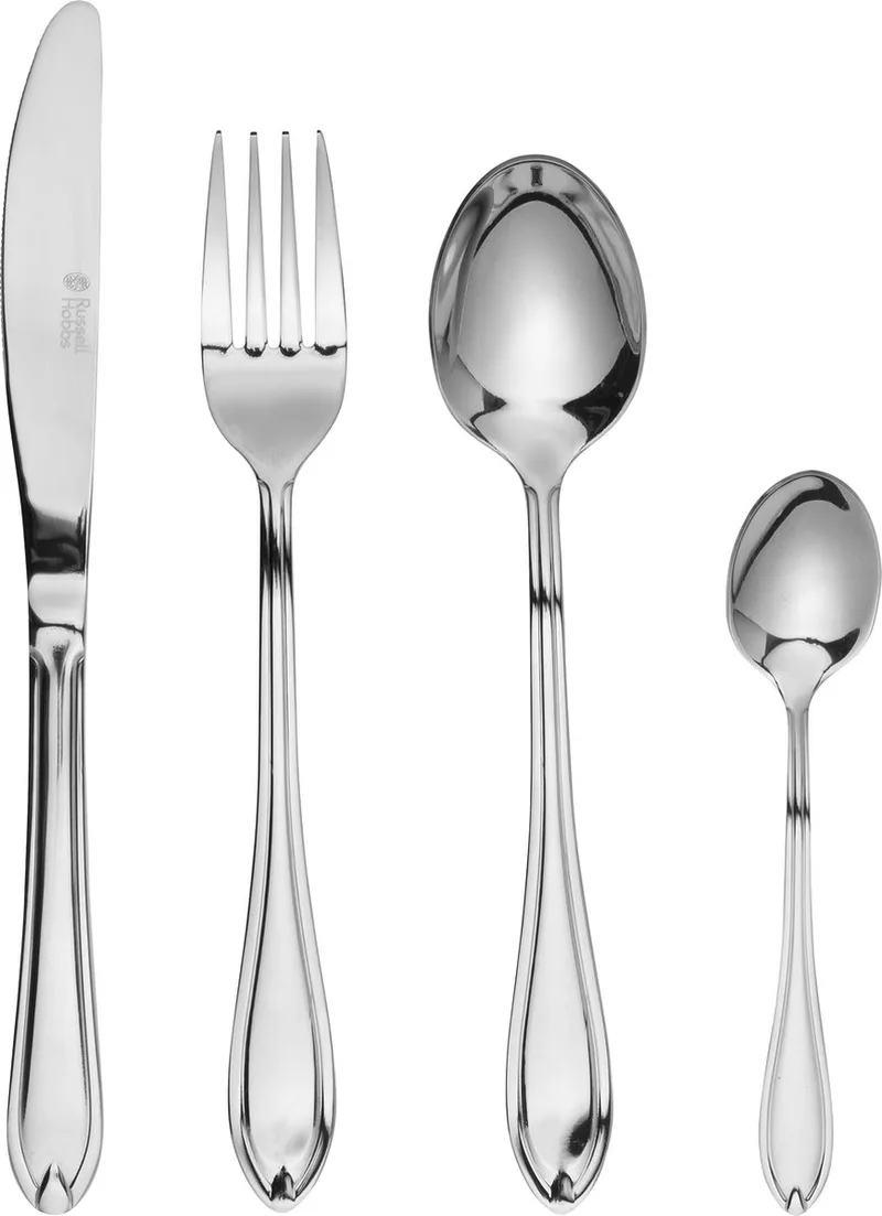 RH02224EU Marseille 24-delige Bestekset - 18/0 Roestvrijstalen Servies voor 6 Personen, 25 jaar Garantie, Inclusief Messen, Vorken, Eetlepels, Theelepels, Spiegelglans Afwerking von Russell Hobbs in Silber – Produktfoto