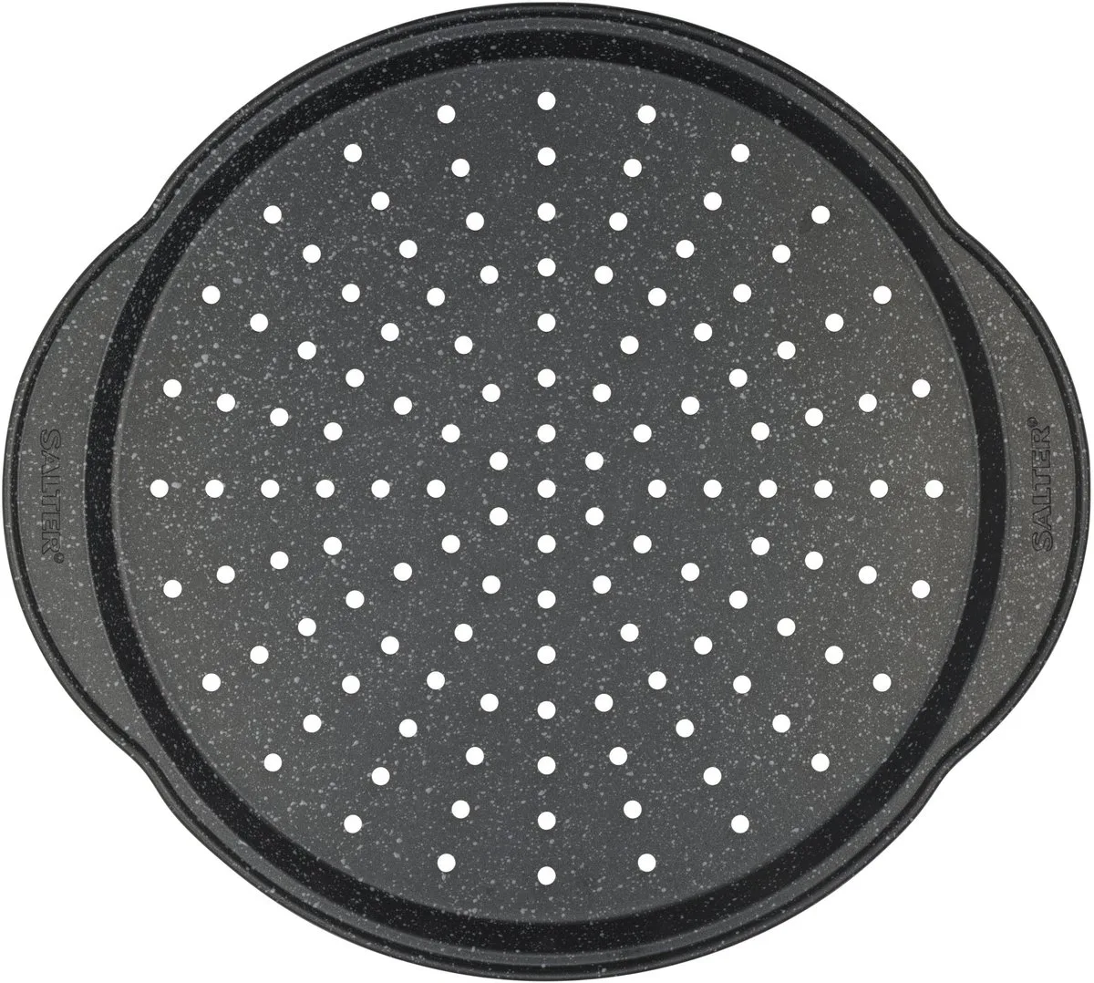 BW12807EU7 Megastone Pizzapan – 36 cm Antiaanbak Perforeerde Crisper Lade Met Handvatten, Grote Oven Bakblik Voor Pizza's, 12-Inch Duurzame Koolstofstalen Chipslade met PFAS-vrije coating by Salter in Grey – product photo