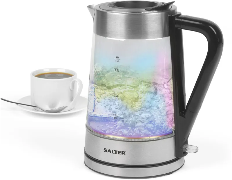 Iriserend Glazen Waterkoker - 1,7L - Blauwe LED - BPA-vrij by Salter in Duidelijk – product photo