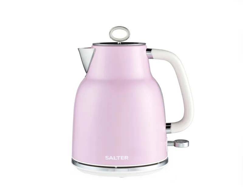 Retro 1.7 L Waterkoker – 3KW Snelle Kook, 360° Basis, Verwijderbaar Kalkfilter, Draadloos, Waterniveau Venster, Blauw Indicatie Lampje, Droogkookbeveiliging & Automatische Uitschakeling by Salter in Pink – product photo