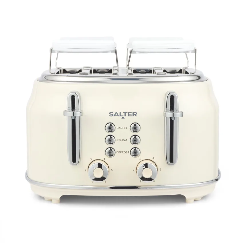 Retro Crème 4-slice Toaster - 6 Bruiningsniveaus, Brede Sleuven by Salter in Room – product photo